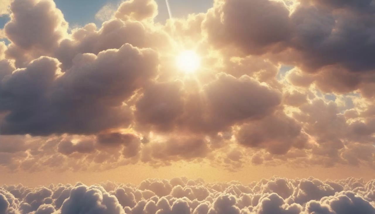 Cielo dramático con nubes y sol brillante como fondo global